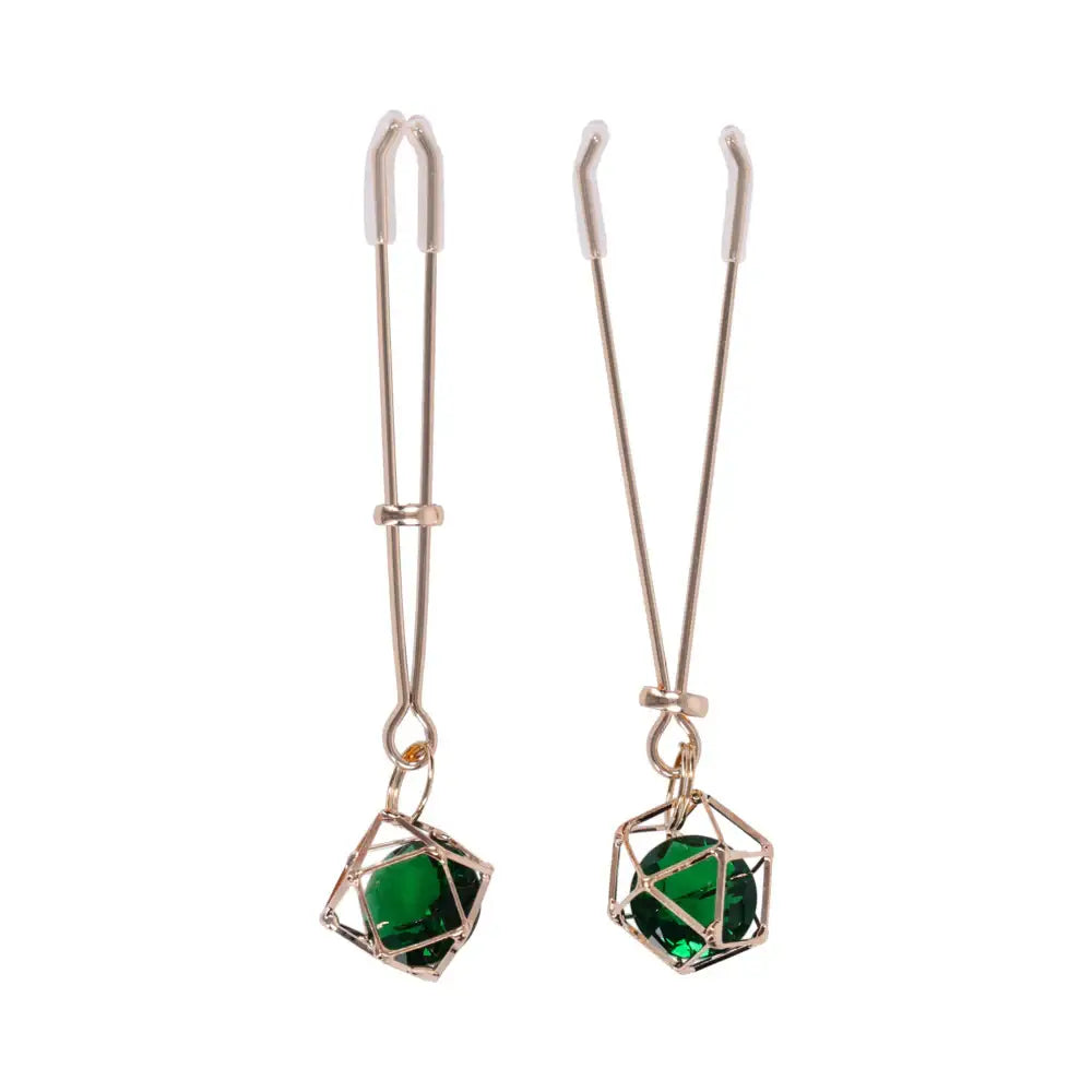 Sportsheets® Sex & Mischief Indica Crystal Nipple Clips Emerald