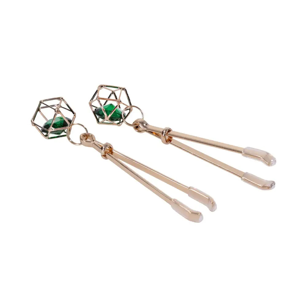 Sportsheets® Sex & Mischief Indica Crystal Nipple Clips Emerald