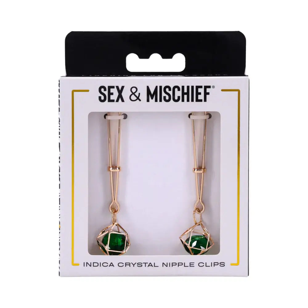 Sportsheets® Sex & Mischief Indica Crystal Nipple Clips Emerald