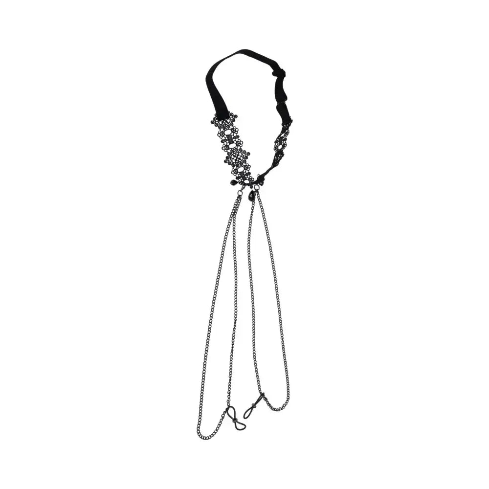 Sex & Mischief® Lace Collar with Nipple Ties - Clamps