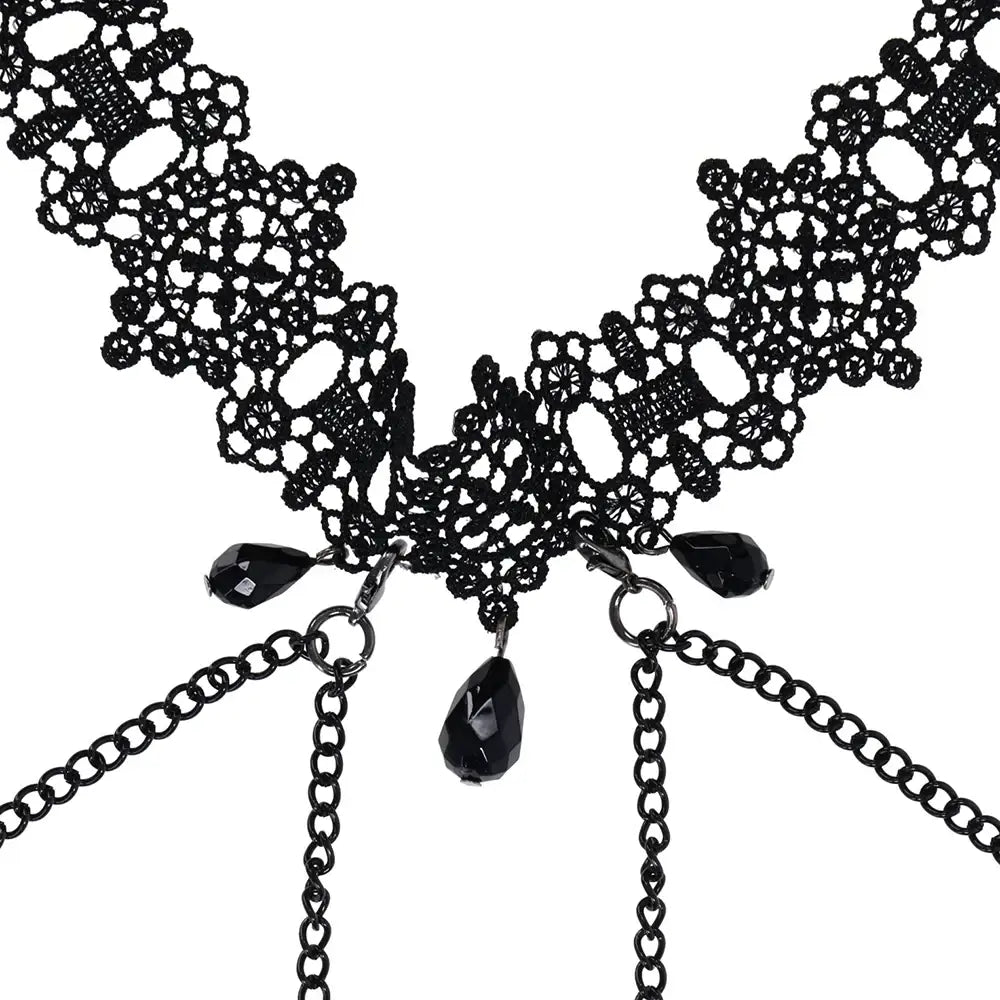 Sex & Mischief® Lace Collar with Nipple Ties - Clamps