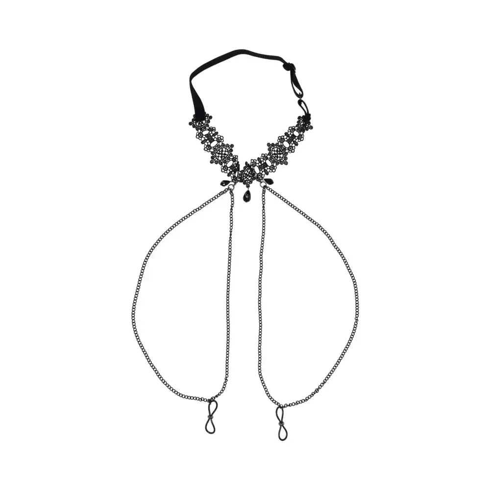 Sex & Mischief® Lace Collar with Nipple Ties - Clamps