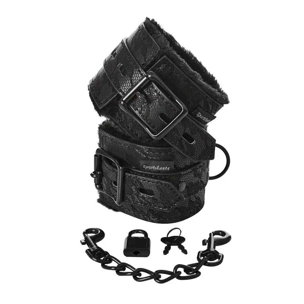 Sportsheets® Sportsheets Sincerely Lace & Faux Fur Lined Handcuffs Black