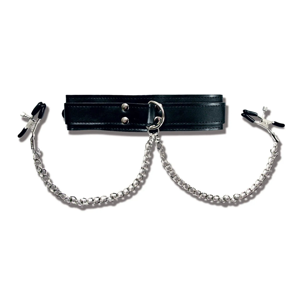 Collar With Nipple Clamps - Black - Restraints