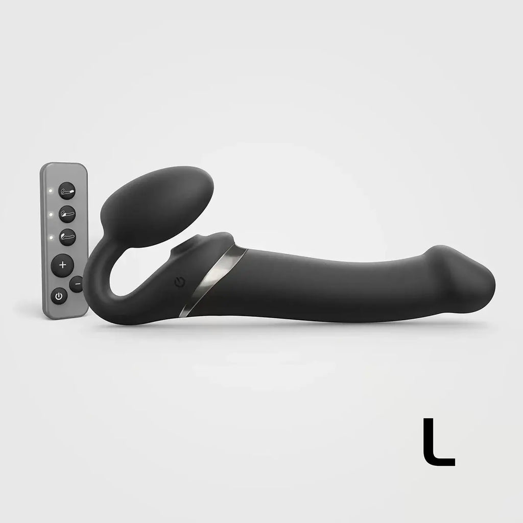 Black / Large Multi Orgasm Bendable Strapless Strap-On