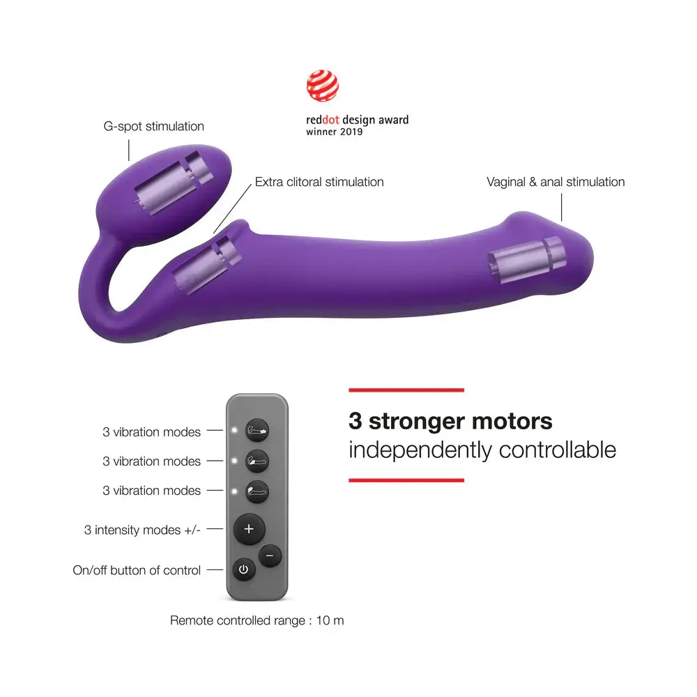 Vibrating 3 Motor Remote Controlled Strap On - Dildo