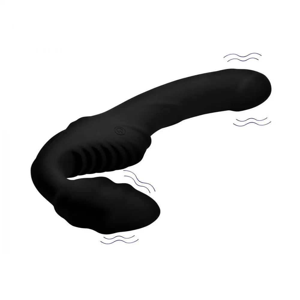 Strap U® Pro Rider 9X Vibrating Silicone Strapless On with Remote Control - Black - Dildo