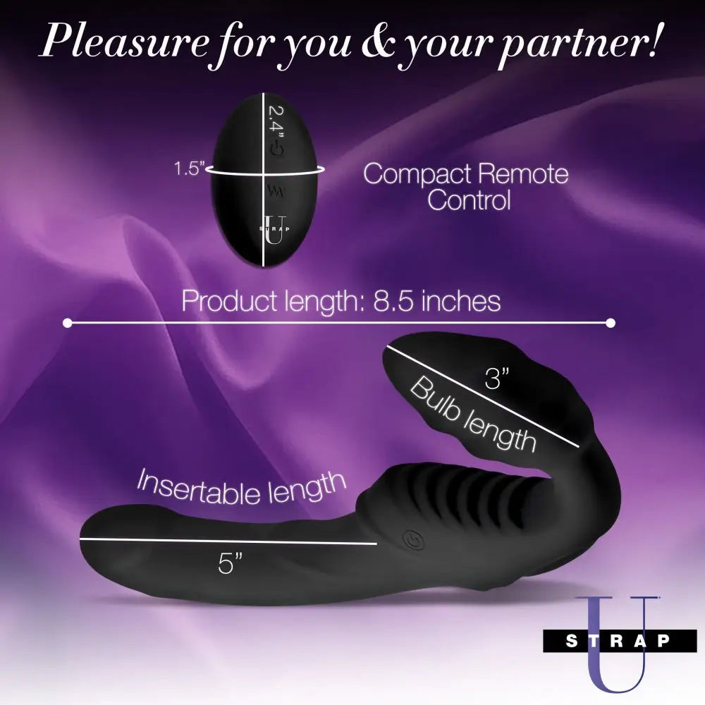 Strap U® Pro Rider 9X Vibrating Silicone Strapless On with Remote Control - Black - Dildo