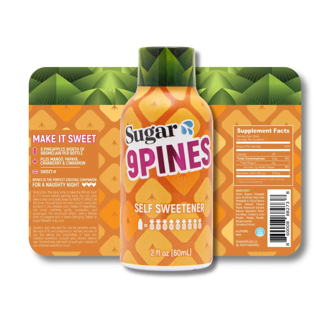Sugar Splash 9Pines Pineapple Shot | Natural Self-Sweetener 12-Pack (1-Month Supply)
