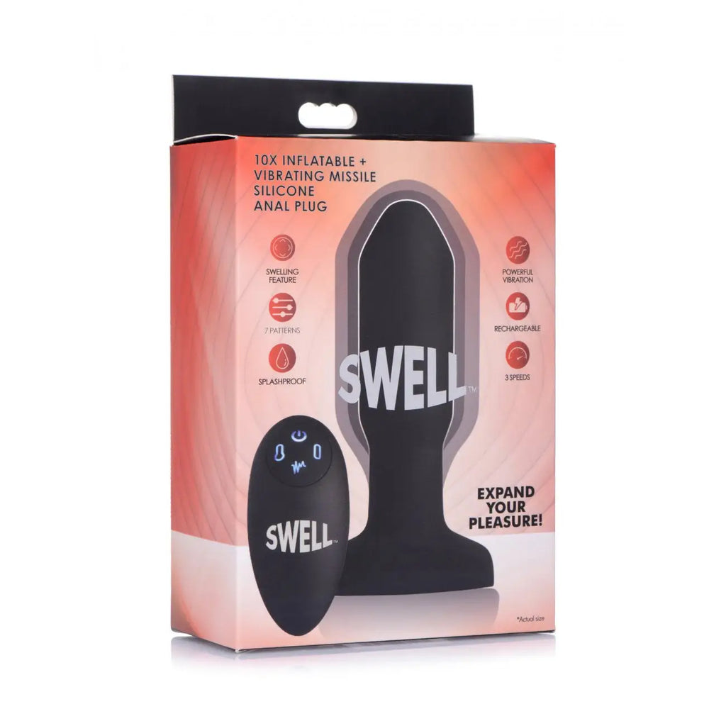 Swell™ Remote Inflatable 10X Vibrating Missile Anal Plug - Black - Butt
