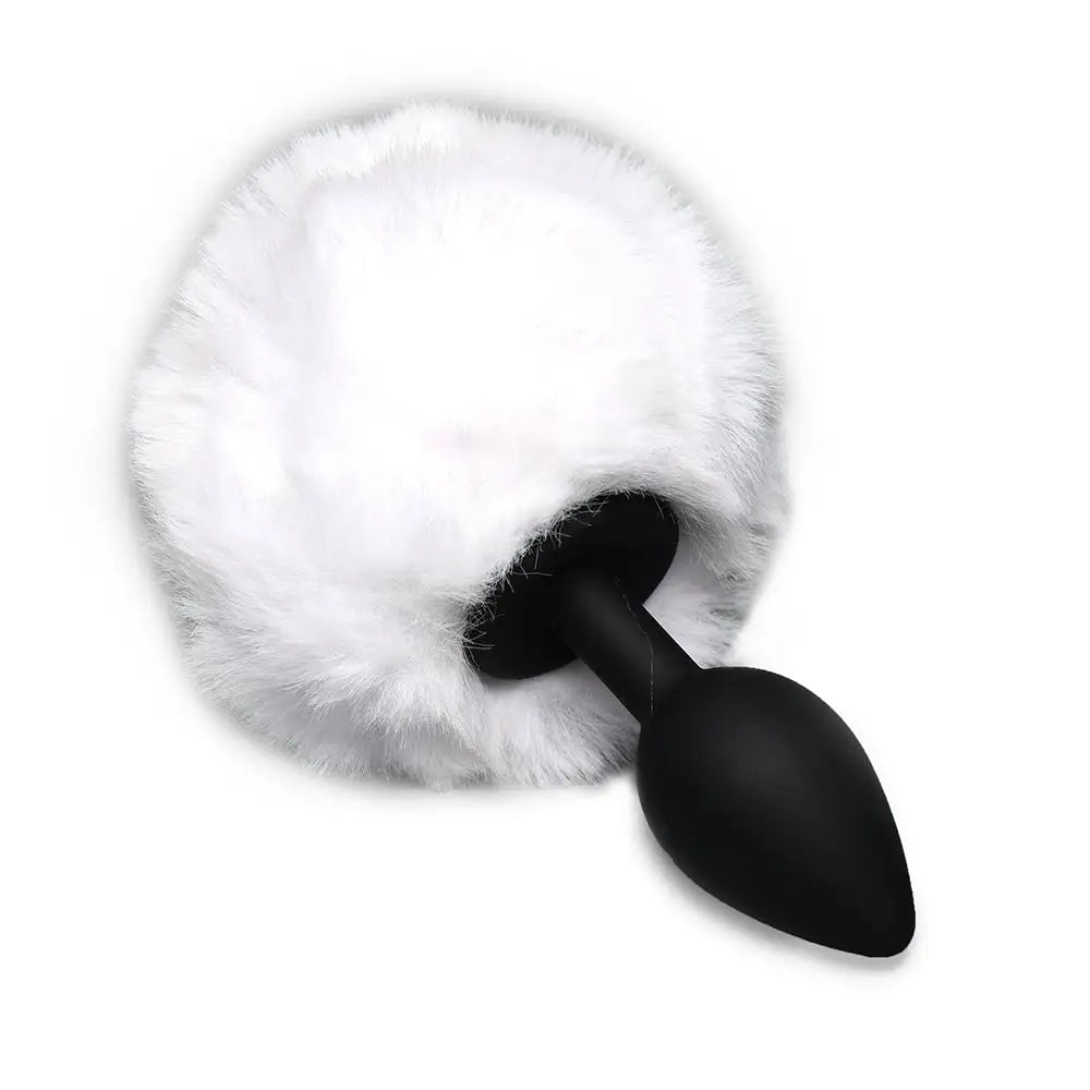 White Tailz Fluffy Bunny Tail Silicone Plug