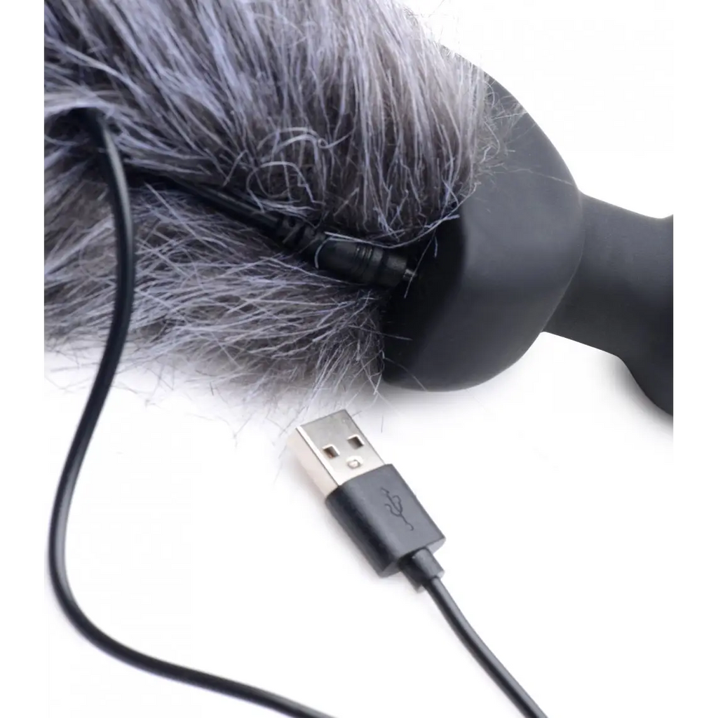 Tailz® Grey Fox Tail Vibrating Butt Plug - Gray