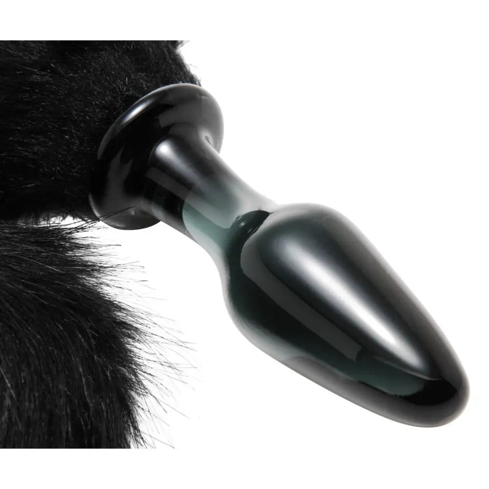 Tailz® Midnight Fox Glass Plug With Tail - Black - Butt