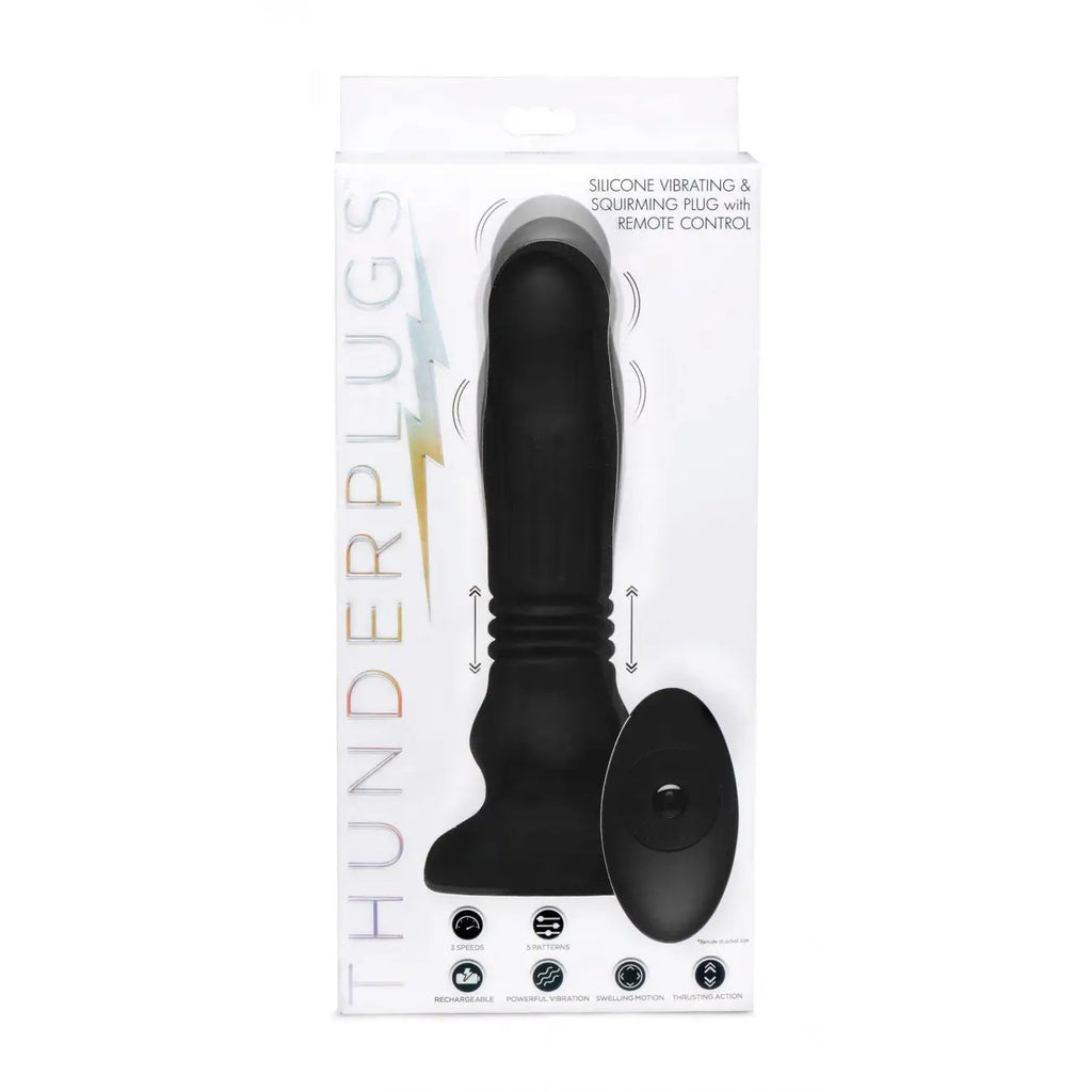 Thunderplugs™ Silicone Swelling & Thrusting Plug w/ Remote - Black - Butt