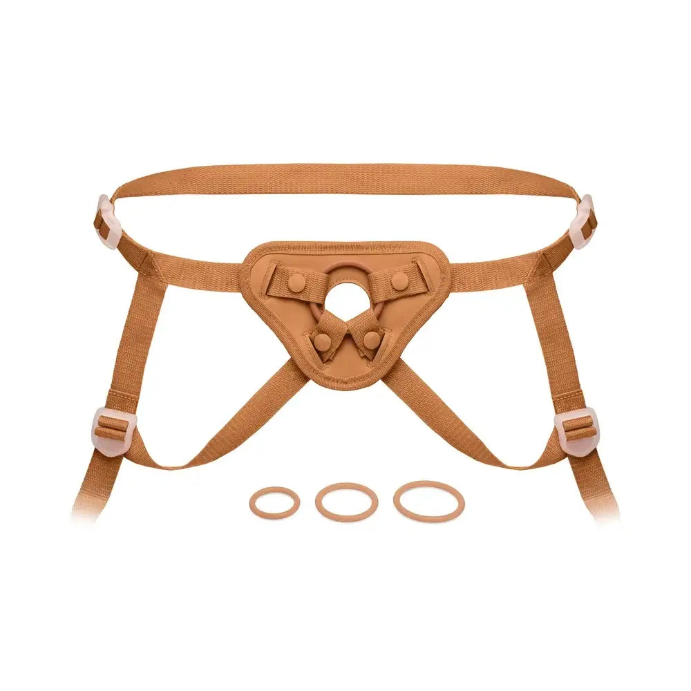 Together Vibes Tones NudeFit Adjustable Strap-On Harness – 3 O-Rings Fits Up to 68’’ Caramel