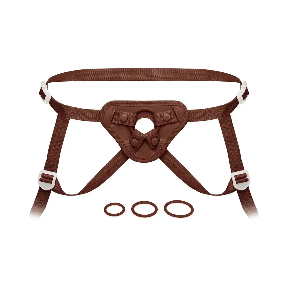 Together Vibes Tones NudeFit Adjustable Strap-On Harness – 3 O-Rings Fits Up to 68’’ Brown
