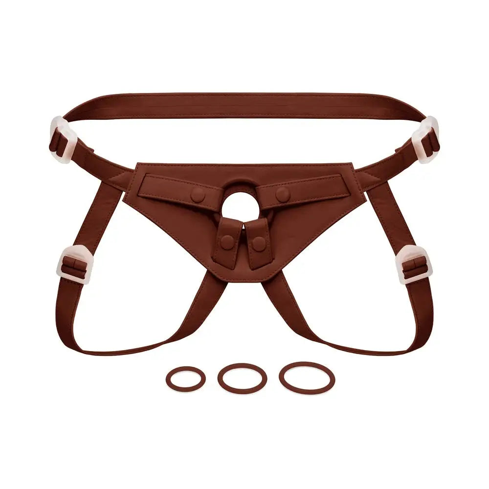 Together Vibes Tones NudeFit FlexCurv Adjustable Strap-On Harness – Body-Contouring Fits Up to 68’’ Brown