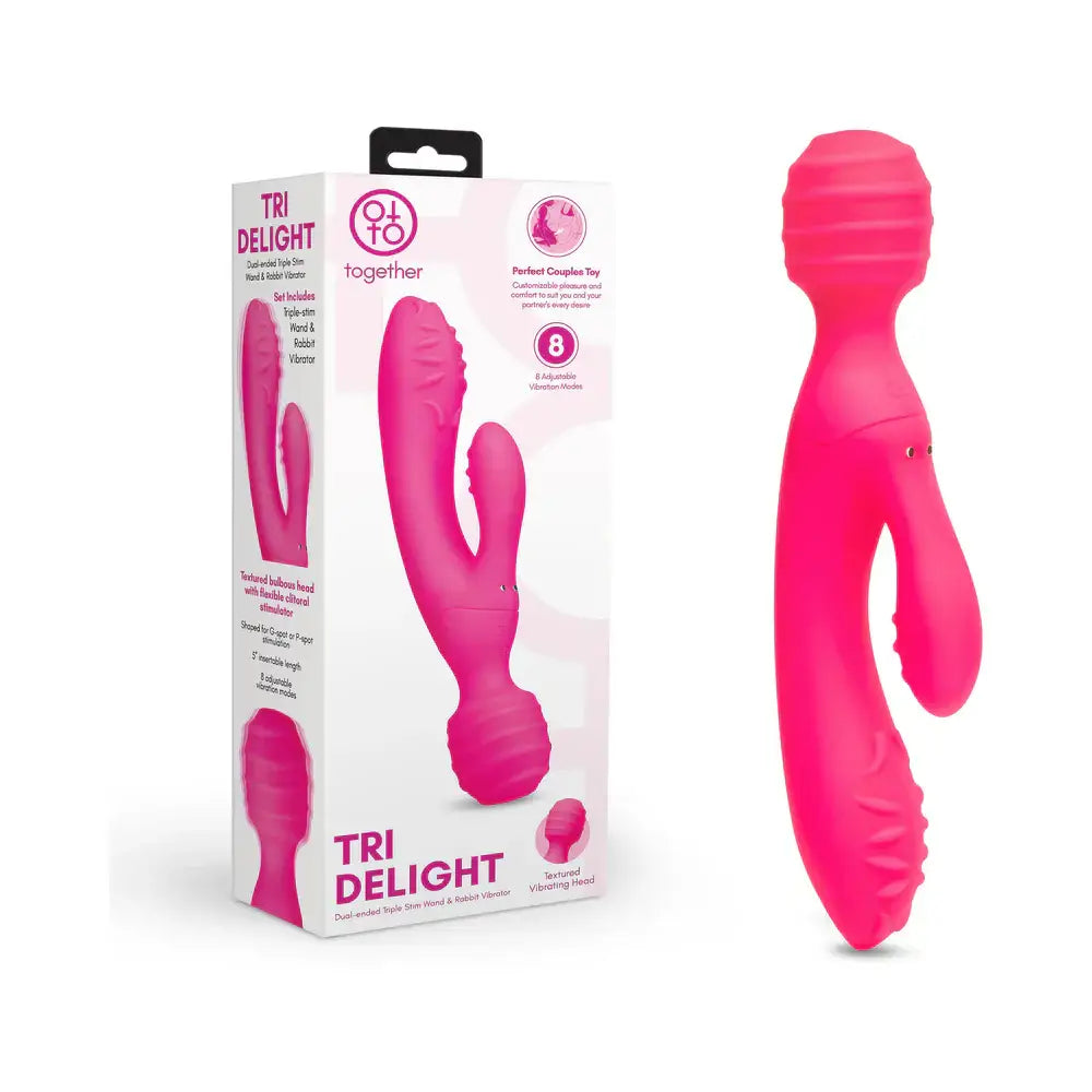 Cerise Tri Delight Dual-Ended Triple Stim Wand & Rabbit Vibrator