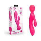Cerise Tri Delight Dual-Ended Triple Stim Wand & Rabbit Vibrator