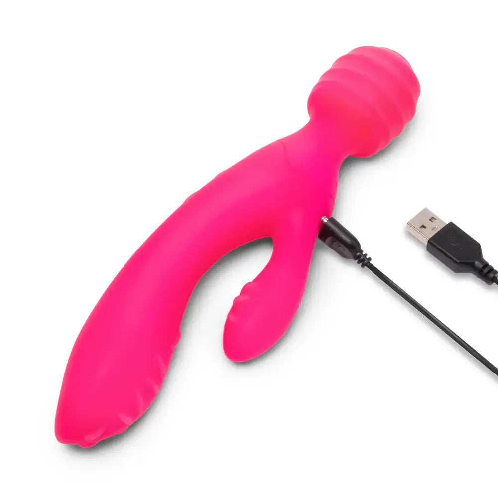 Cerise Tri Delight Dual-Ended Triple Stim Wand & Rabbit Vibrator