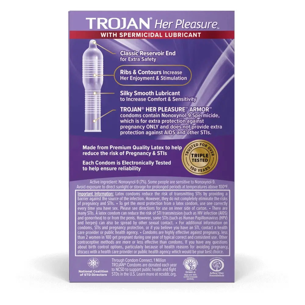 12-Pack Trojan® Her Pleasure™ Armor™ Lubricated Condoms