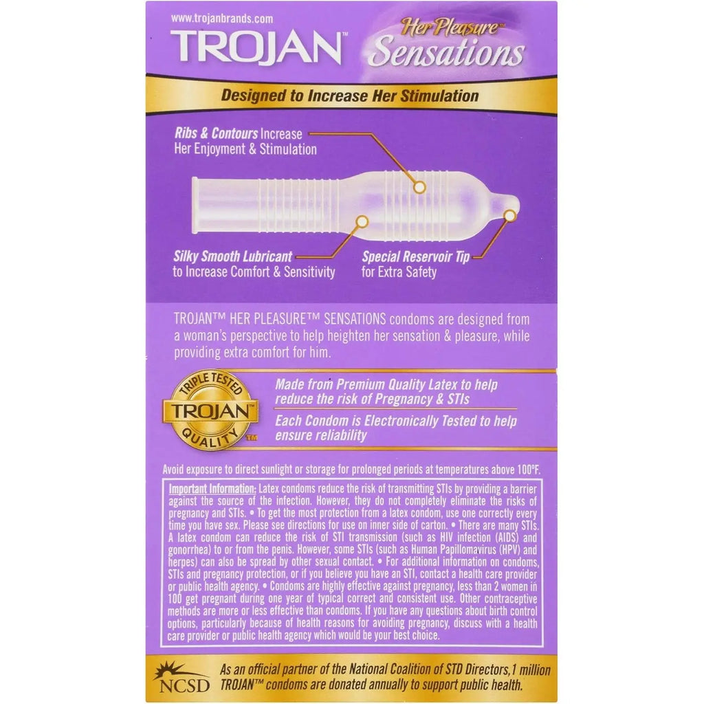 Trojan® Her Pleasure™ Sensations Lubricated Condoms - 12 Pack