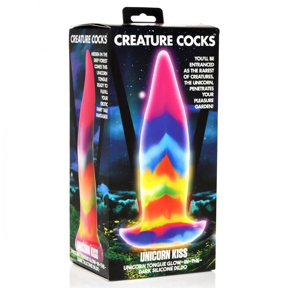 Unicorn Kiss Glow - in - the - Dark Tongue Dildo - Rainbow