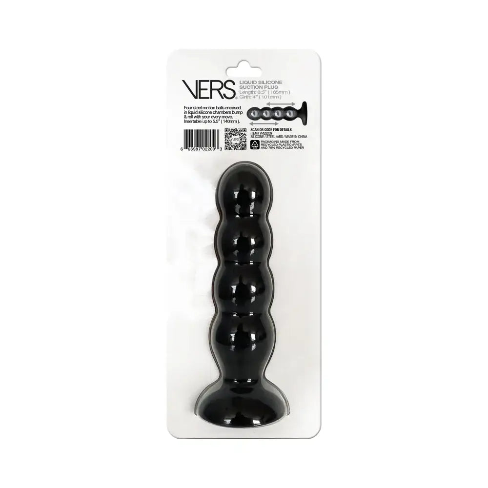 Vers® Liquid Silicone Suction Plug with Steel Motion Balls - Black - Anal Probe