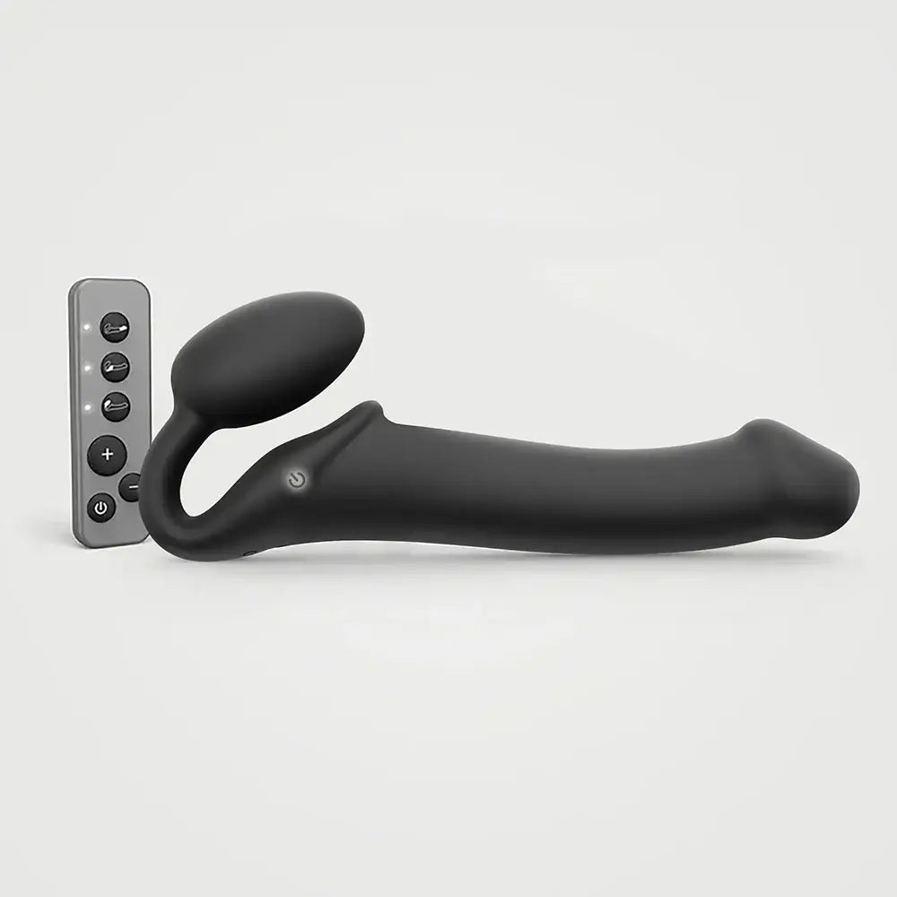 Vibrating 3 Motor Remote Controlled Strap On - Black / Large - Dildo