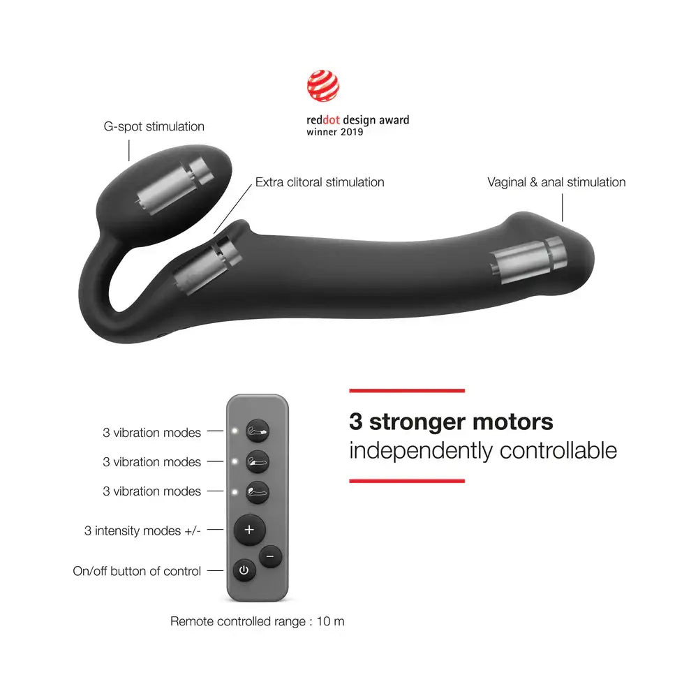 Vibrating 3 Motor Remote Controlled Strap On - Dildo