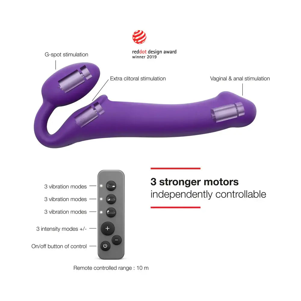 Vibrating 3 Motor Remote Controlled Strap On - Dildo
