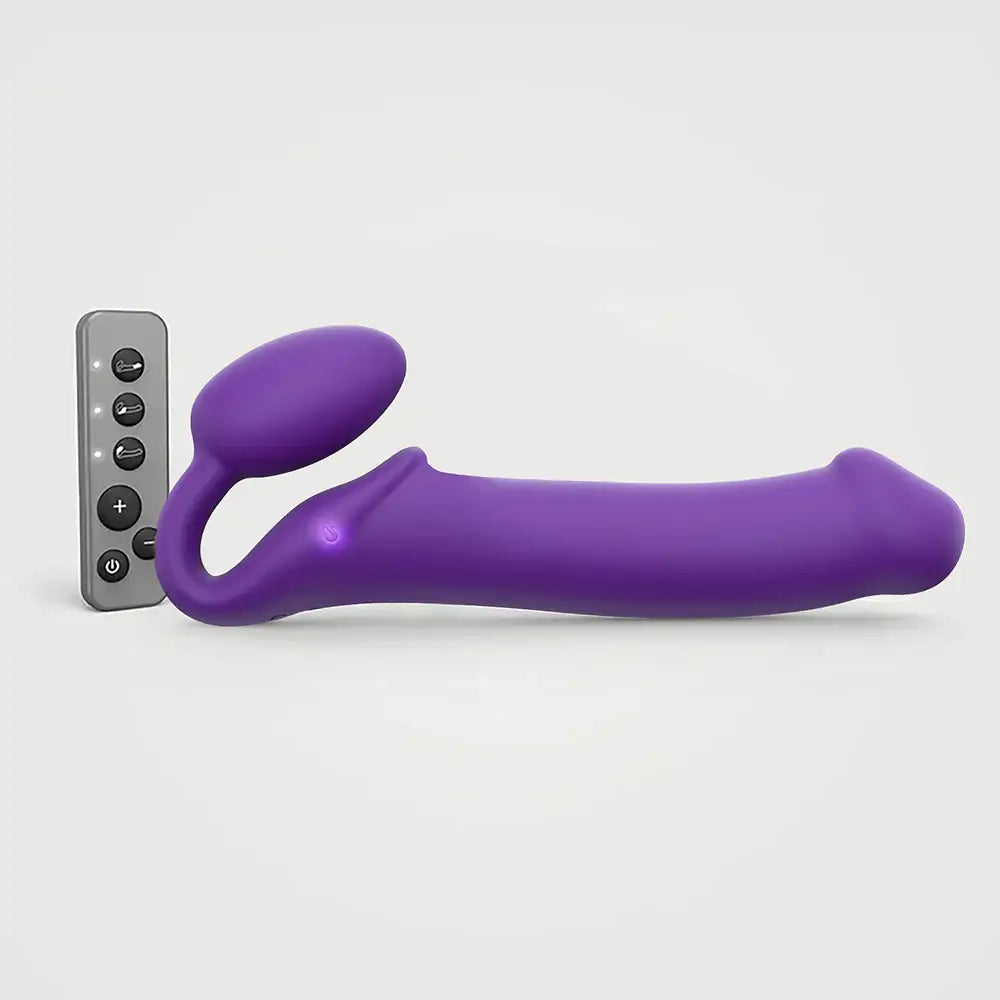 Vibrating 3 Motor Remote Controlled Strap On - Purple / XL - Dildo