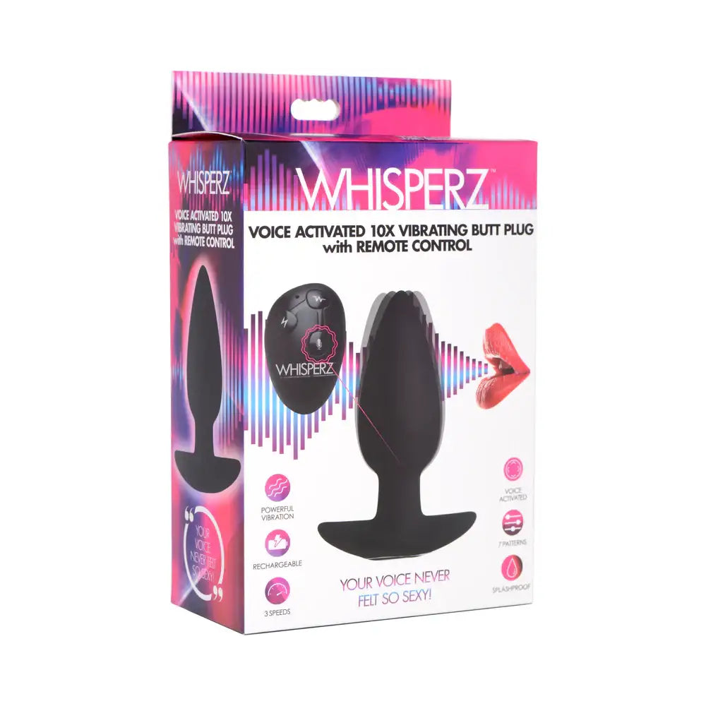 Whisperz™ Voice Activated 10X Vibrating Butt Plug with Remote - Black