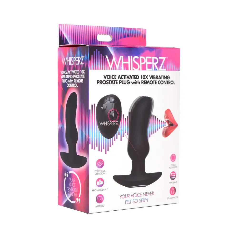 Whisperz™ Voice Activated 10X Vibrating Prostate Plug with Remote - Black - Anal Probe