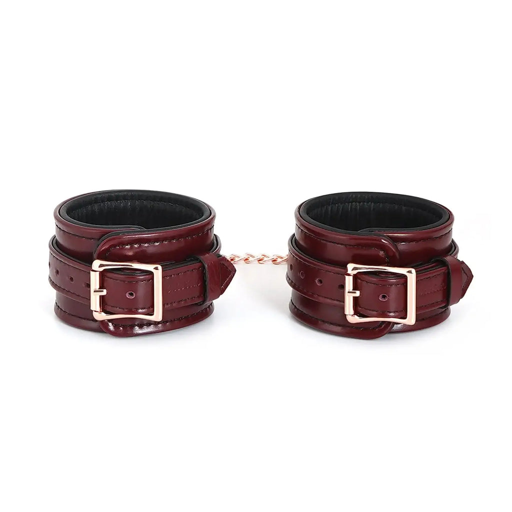 Wine Red Collection Leather Anklecuffs - Burgundy - Restraints
