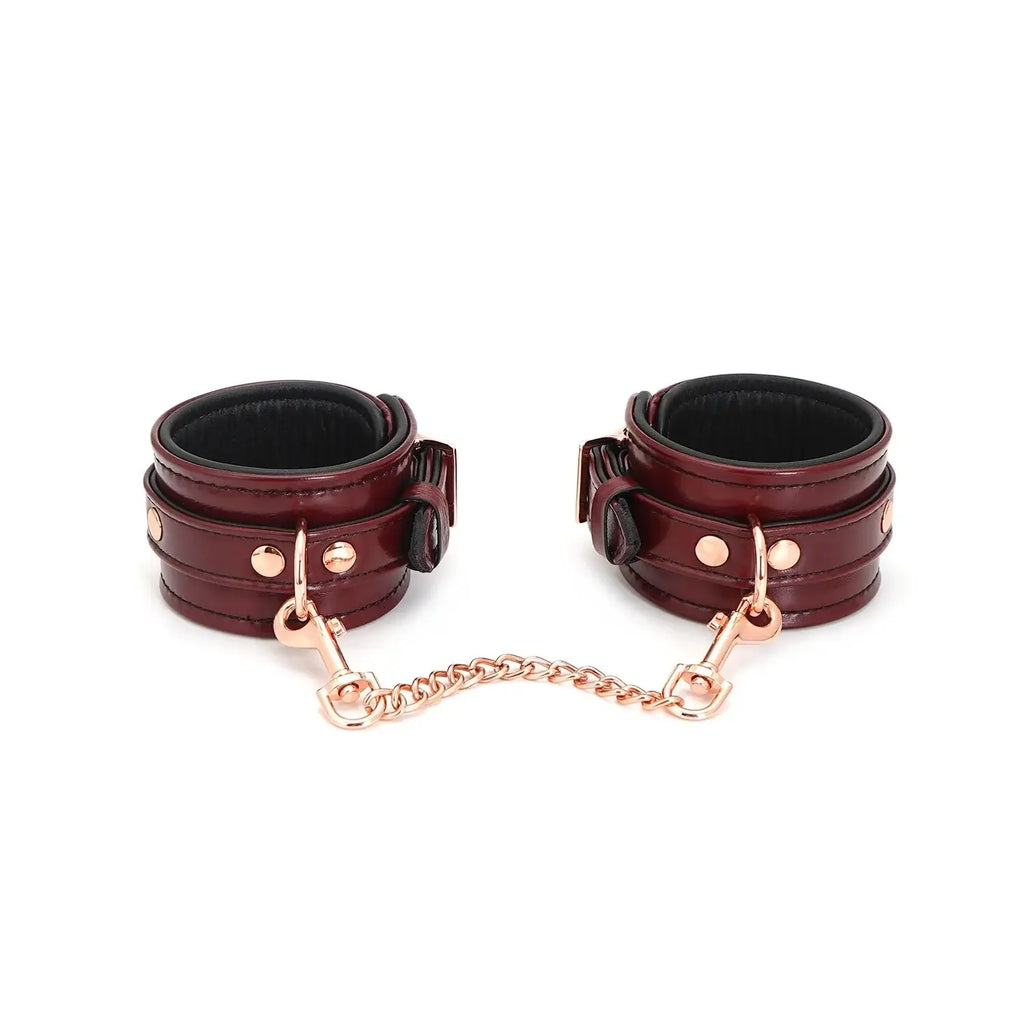 Wine Red Collection Leather Anklecuffs - Burgundy - Restraints