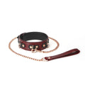 Wine Red Collection Leather Collar with Leash - Burgundy - Restraints