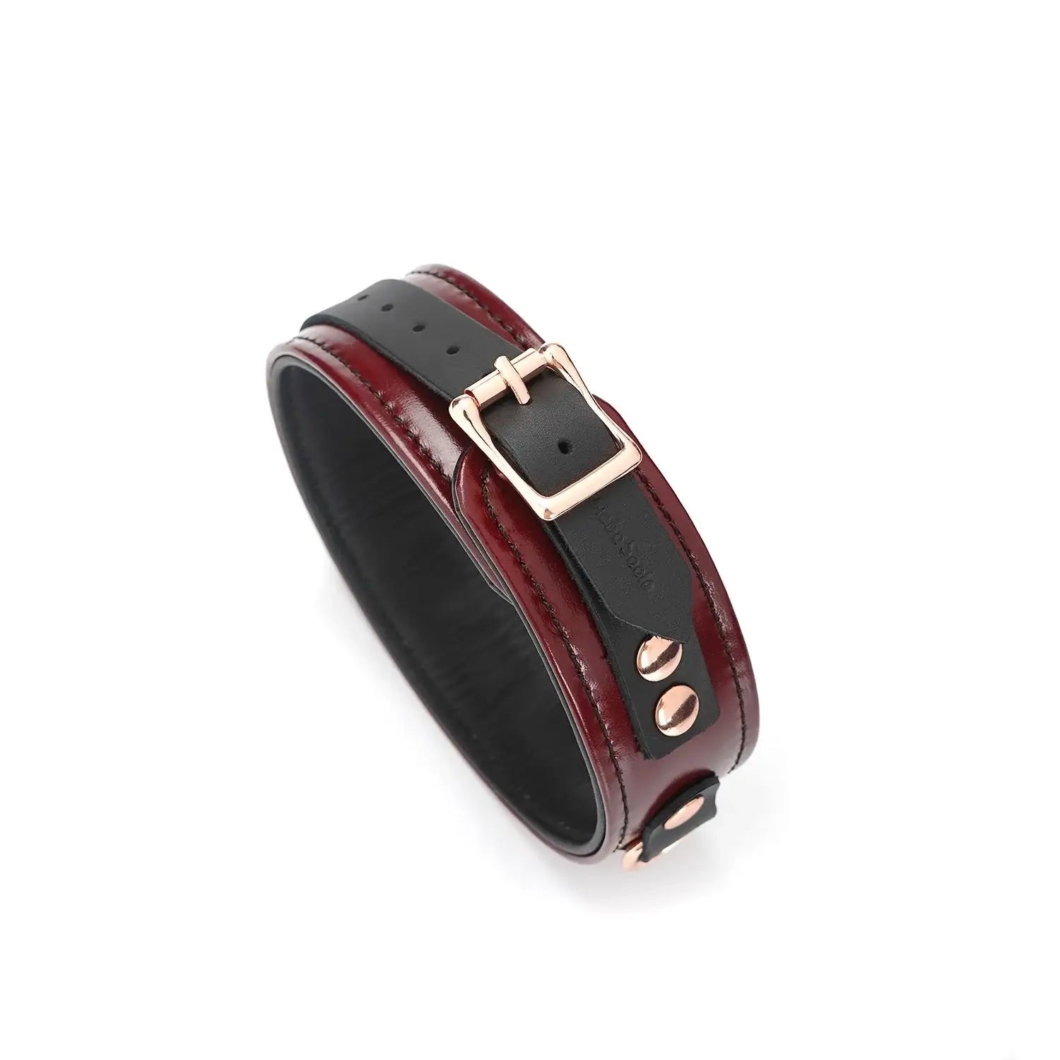 Wine Red Collection Leather Collar with Leash - Burgundy - Restraints