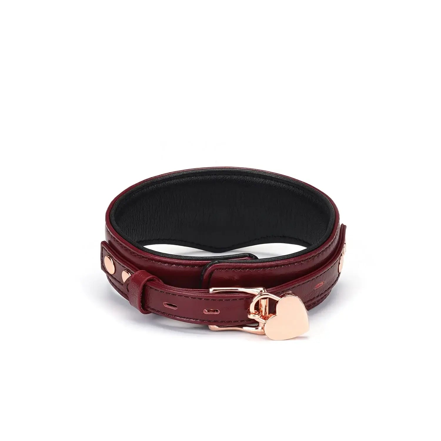 Wine Red Collection Leather Curved Collar with Leash & Lock - Burgundy - Restraints