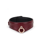 Wine Red Collection Leather Curved Collar with Leash & Lock - Burgundy - Restraints