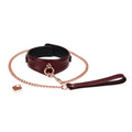 Wine Red Collection Leather Curved Collar with Leash & Lock - Burgundy - Restraints