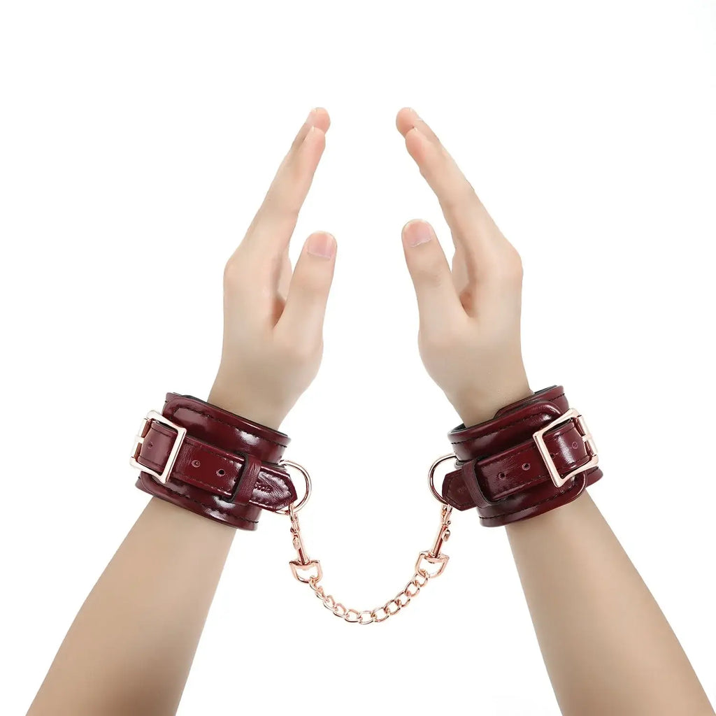 Wine Red Collection Leather Handcuffs - Burgundy - Restraints