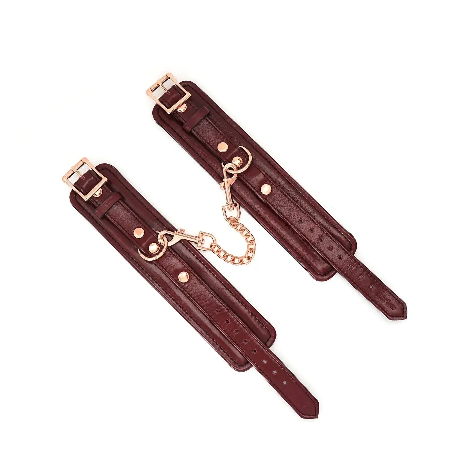 Wine Red Collection Leather Handcuffs - Burgundy - Restraints