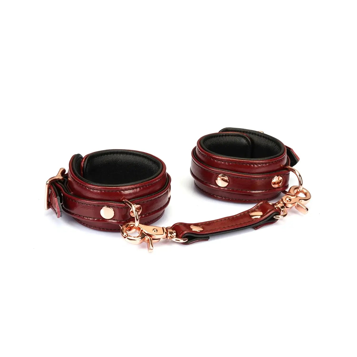 Wine Red Collection Leather Narrow Handcuffs - Burgundy - Restraints