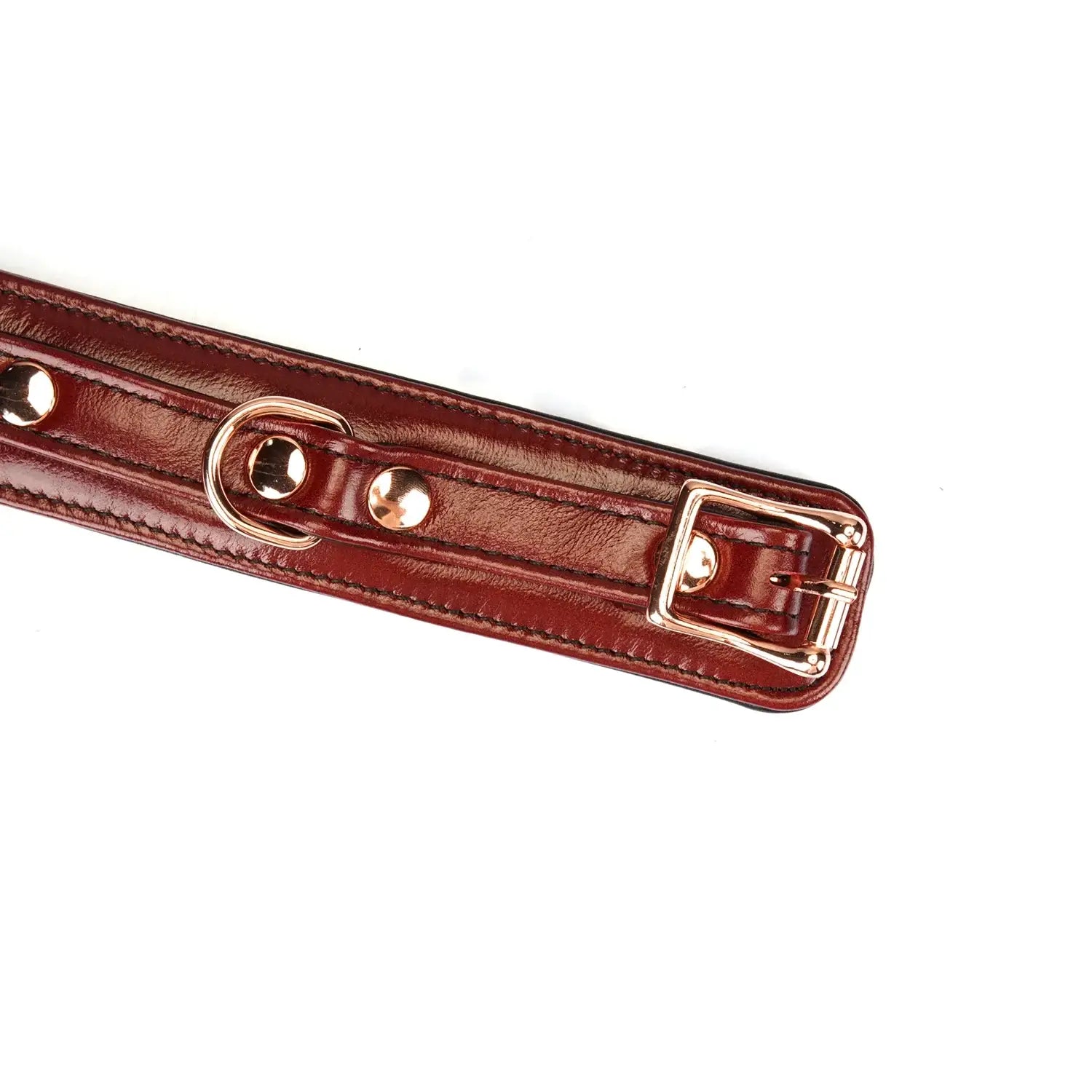 Wine Red Collection Leather Narrow Handcuffs - Burgundy - Restraints