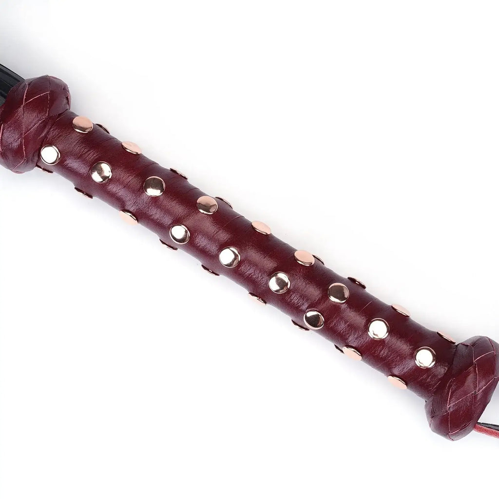 Wine Red Collection Leather Studded Handle Flogger - Burgundy