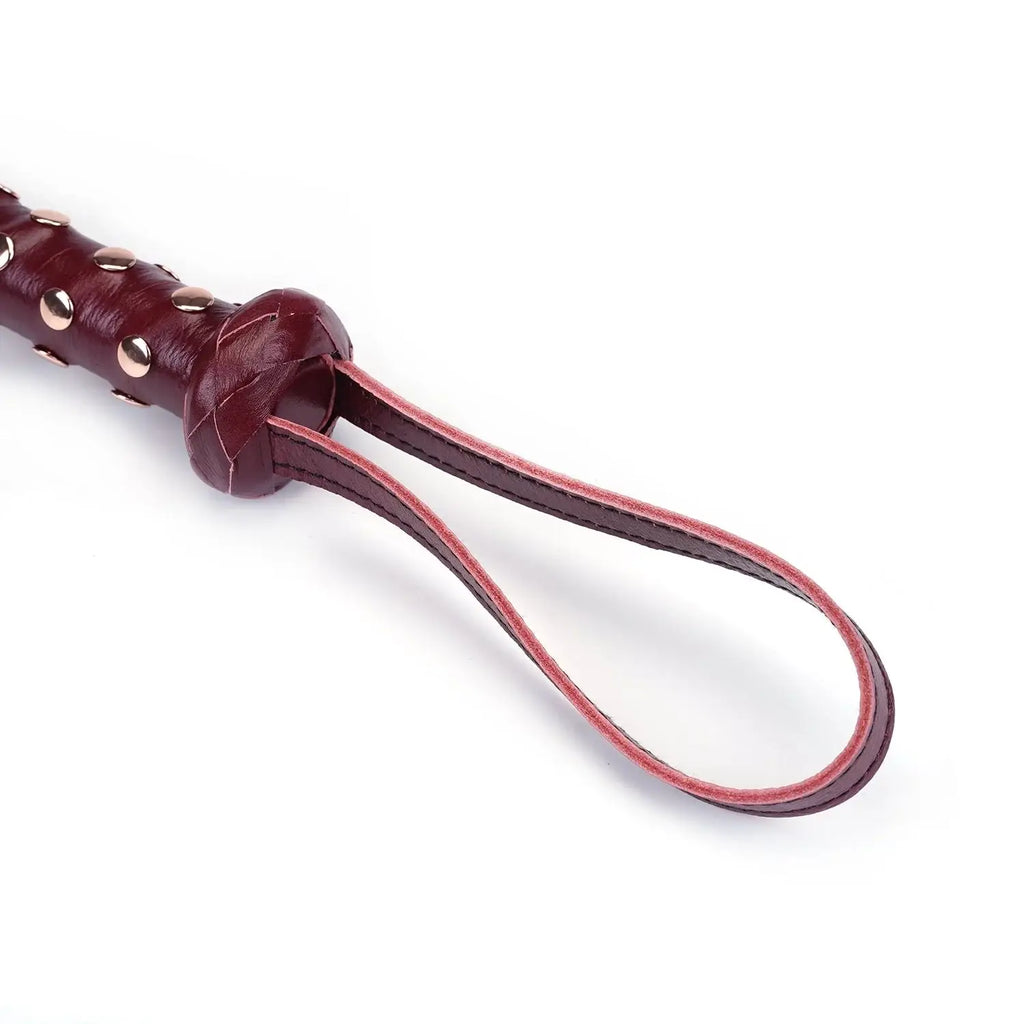 Wine Red Collection Leather Studded Handle Flogger - Burgundy