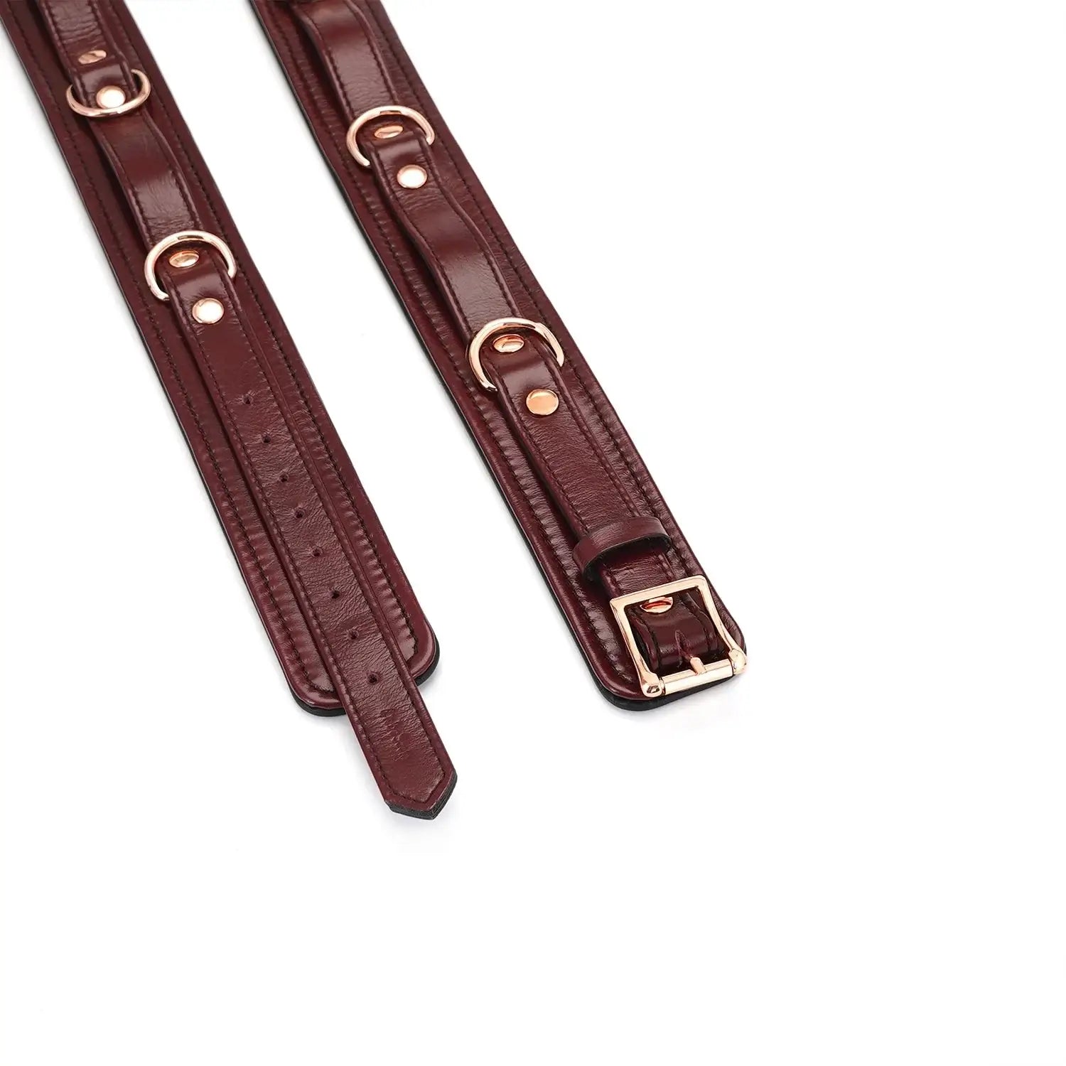 Wine Red Collection Leather Thigh Cuffs - Restraints