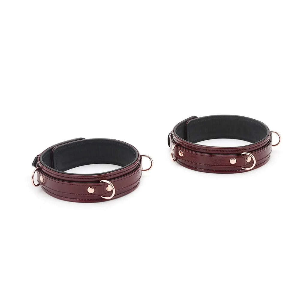 Wine Red Collection Leather Thigh Cuffs - Restraints