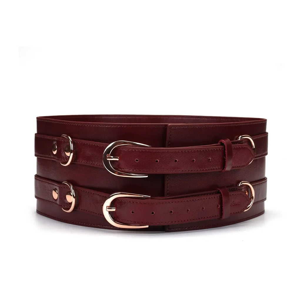 Wine Red Collection Leather Waist Cuff - Burgundy / Small (25.6’’ - 28.35’’) - Restraints
